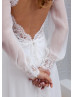 Ivory Lace Chiffon V Neck Keyhole Back Long Sleeves Wedding Dress 